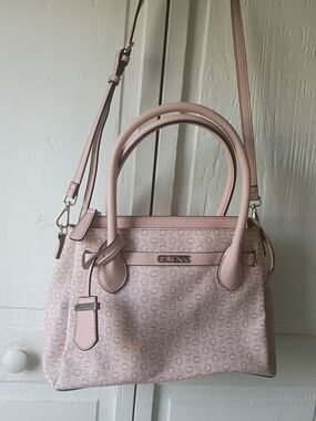 GUESS Blush Pink Monogram Satchel with Removable Strap